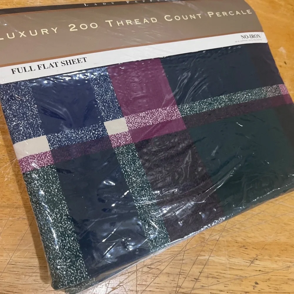 Vtg 1995 Lady Pepperell Full Flat Sheet Plaid 200 TC Percale‎ Dark Academia